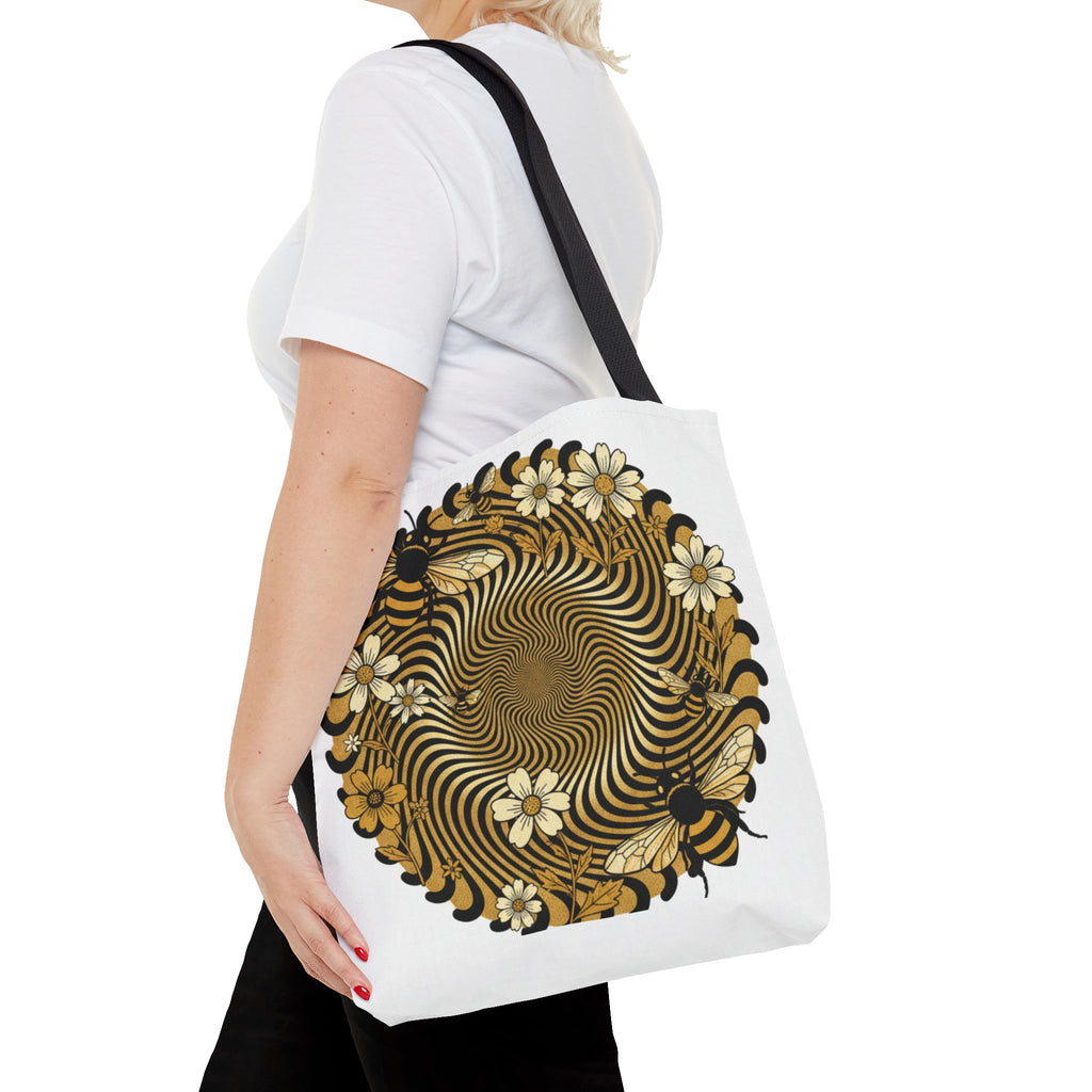 Bee Floral Spiral Tote Bag — Vintage Honeybee Floral Swirl Design