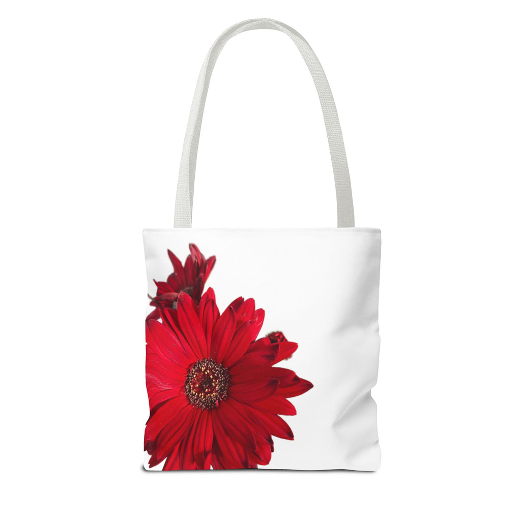 Red Gerbera Floral Tote Bag – Bright Daisy Print Canvas Tote