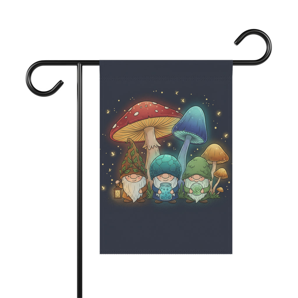 Mushroom Gnome Garden Flag — Cute Fairy Tale House & Garden Banner