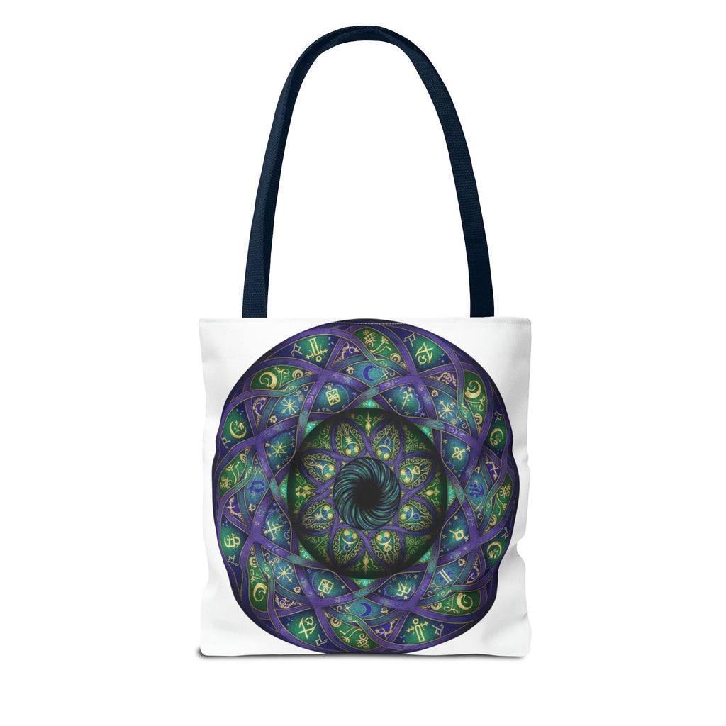 Mystic Mandala Tote Bag — Purple Green Spiral All-Over Print