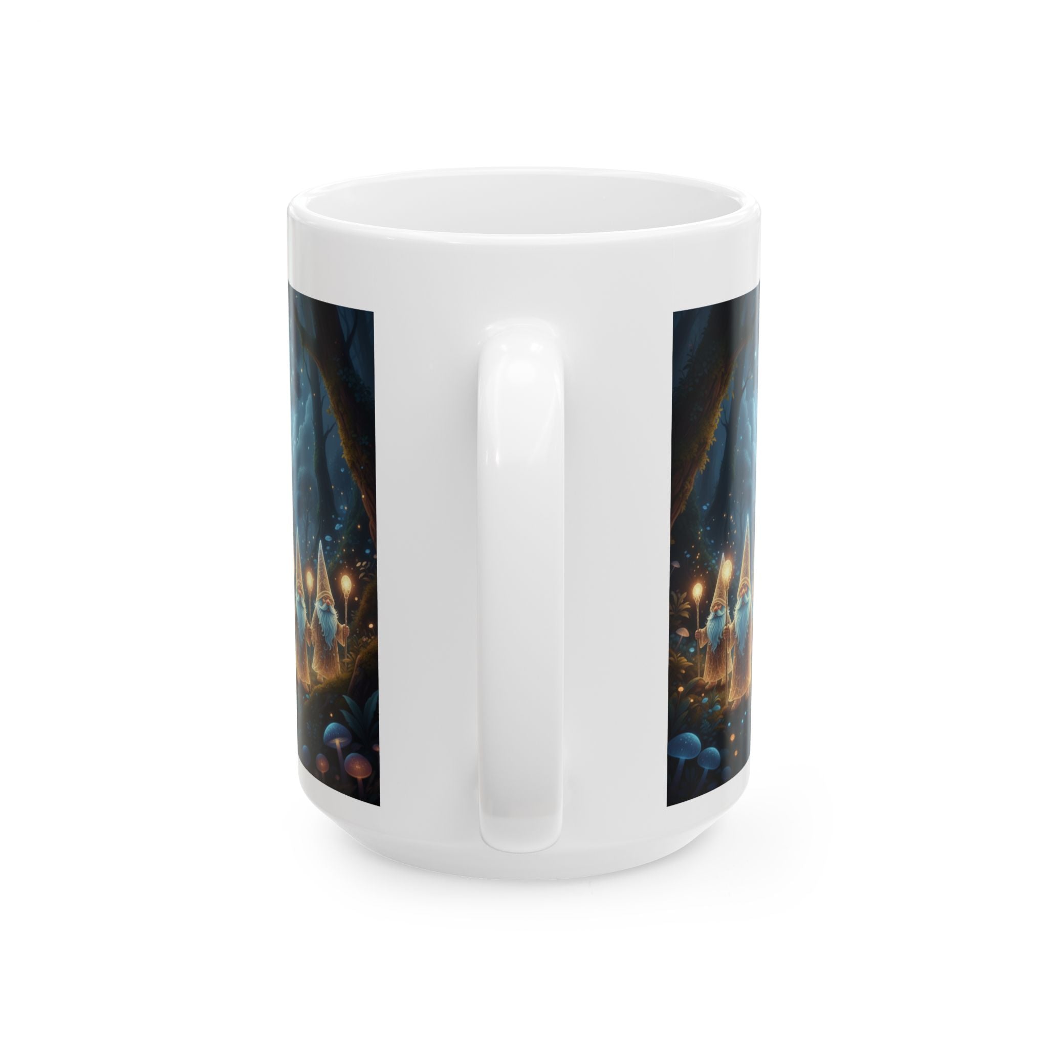 Fantasy Gnome Forest Ceramic Mug (11oz/15oz) — Whimsical Candlelight Garden Coffee Cup