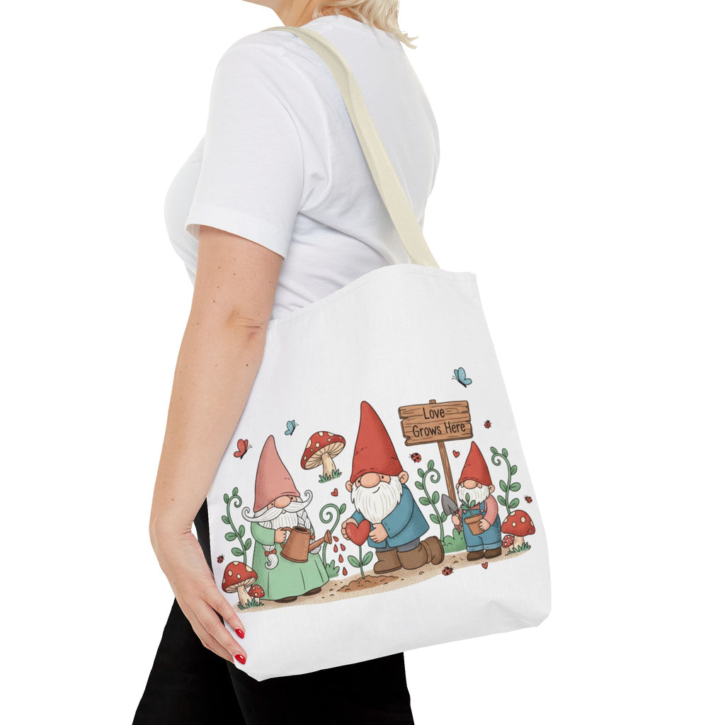 Gnome Garden Tote Bag — Cute Gardening Gnomes "Love Grows Here" Canvas Tote