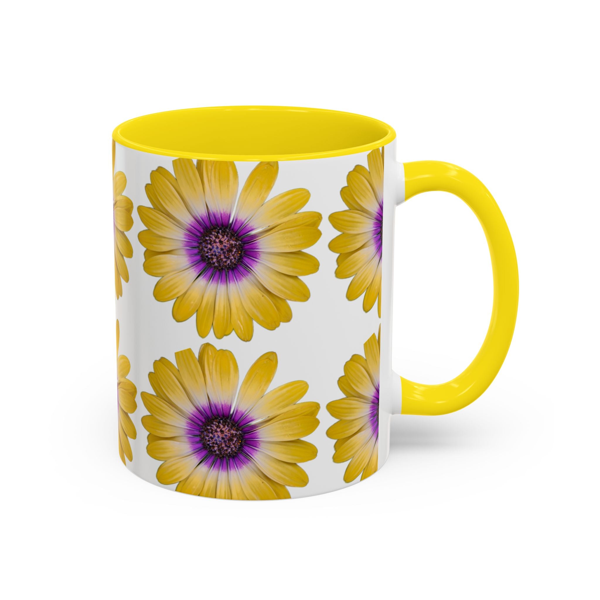 Yellow Purple Daisy Accent Coffee Mug – Floral Pattern 11/15oz