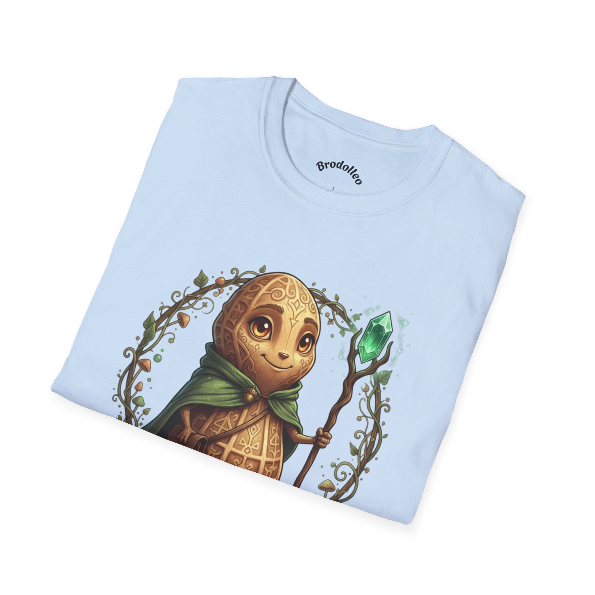 Fantasy Forest Wizard T-Shirt — Cute Turtle Mage with Emerald Staff