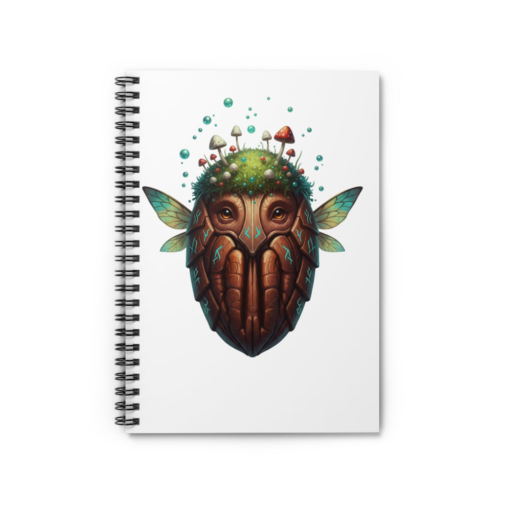Cedar Mask Fantasy Spiral Notebook — Woodland Mushroom Art Ruled Journal