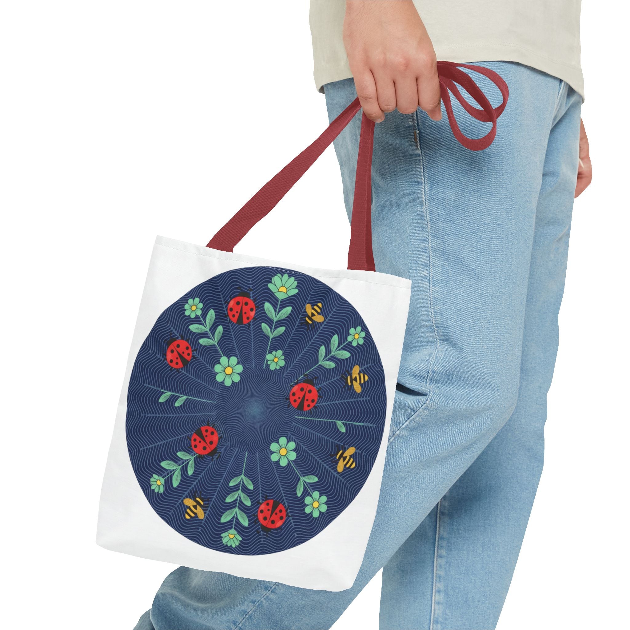 Ladybug Garden Tote Bag — Floral Circular Print AOP Tote