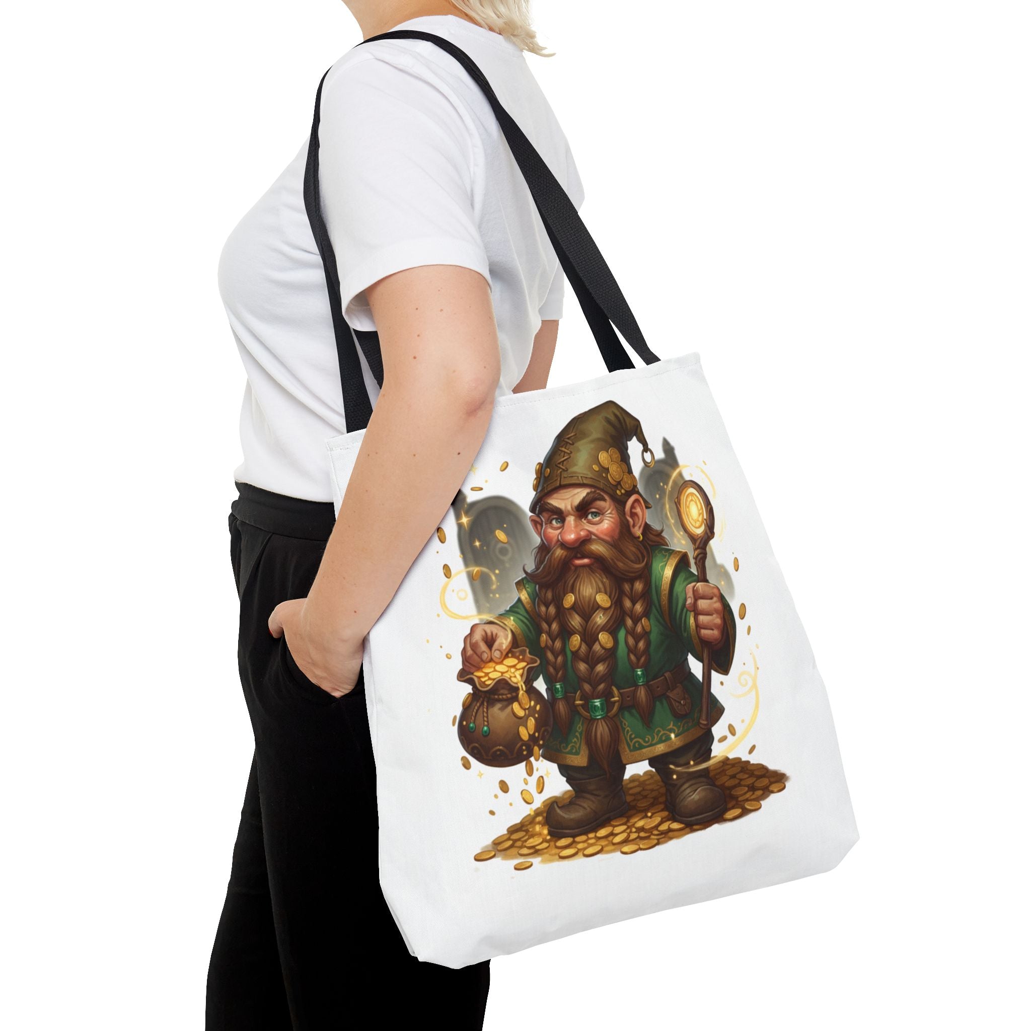 Gnome Goldkeeper Tote Bag – Fantasy Dwarf Coin Lover All-Over Print Tote