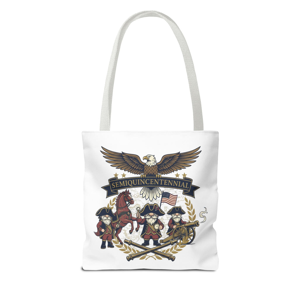 Semiquincentennial Patriotic Tote Bag — Eagle, Colonial Soldiers & Flags All-Over Print