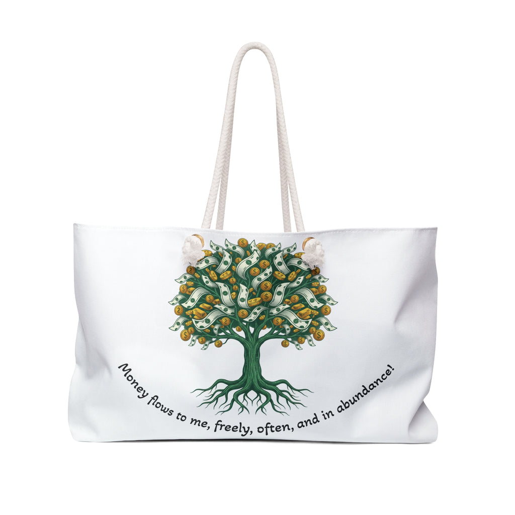Affirmation Money Tree Weekender Bag — "Money flows to me, freely, often, and in abundance"