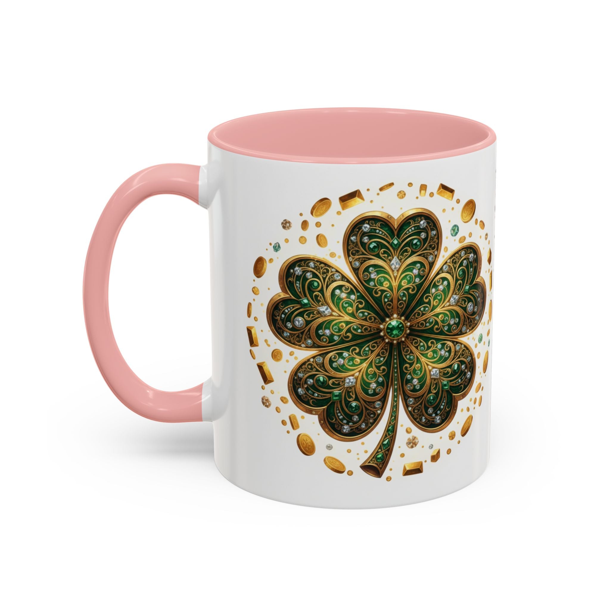 St. Patrick's Shamrock Coffee Mug — "Money Flows to Me" Lucky Charm Accent Mug