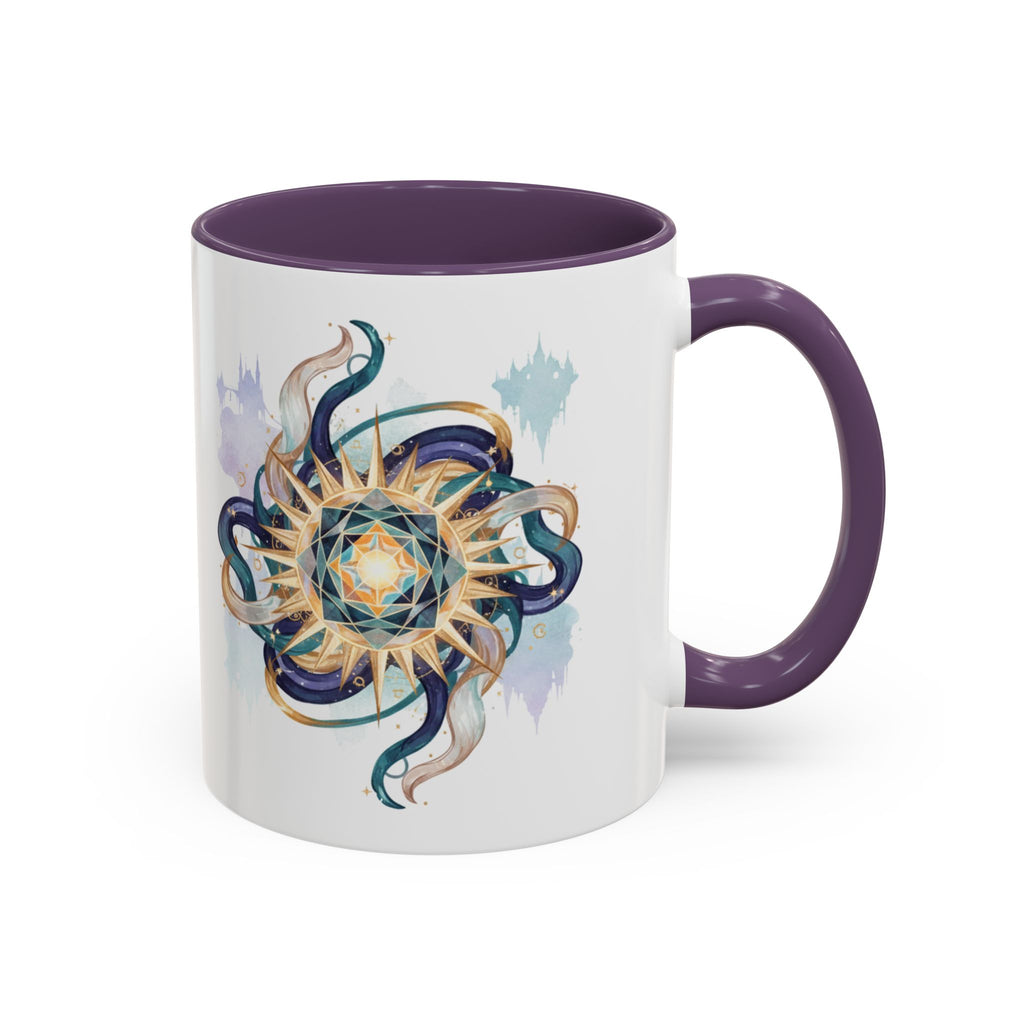 Celestial Nautilus Accent Coffee Mug — Ocean Sun Compass Art (11/15oz)