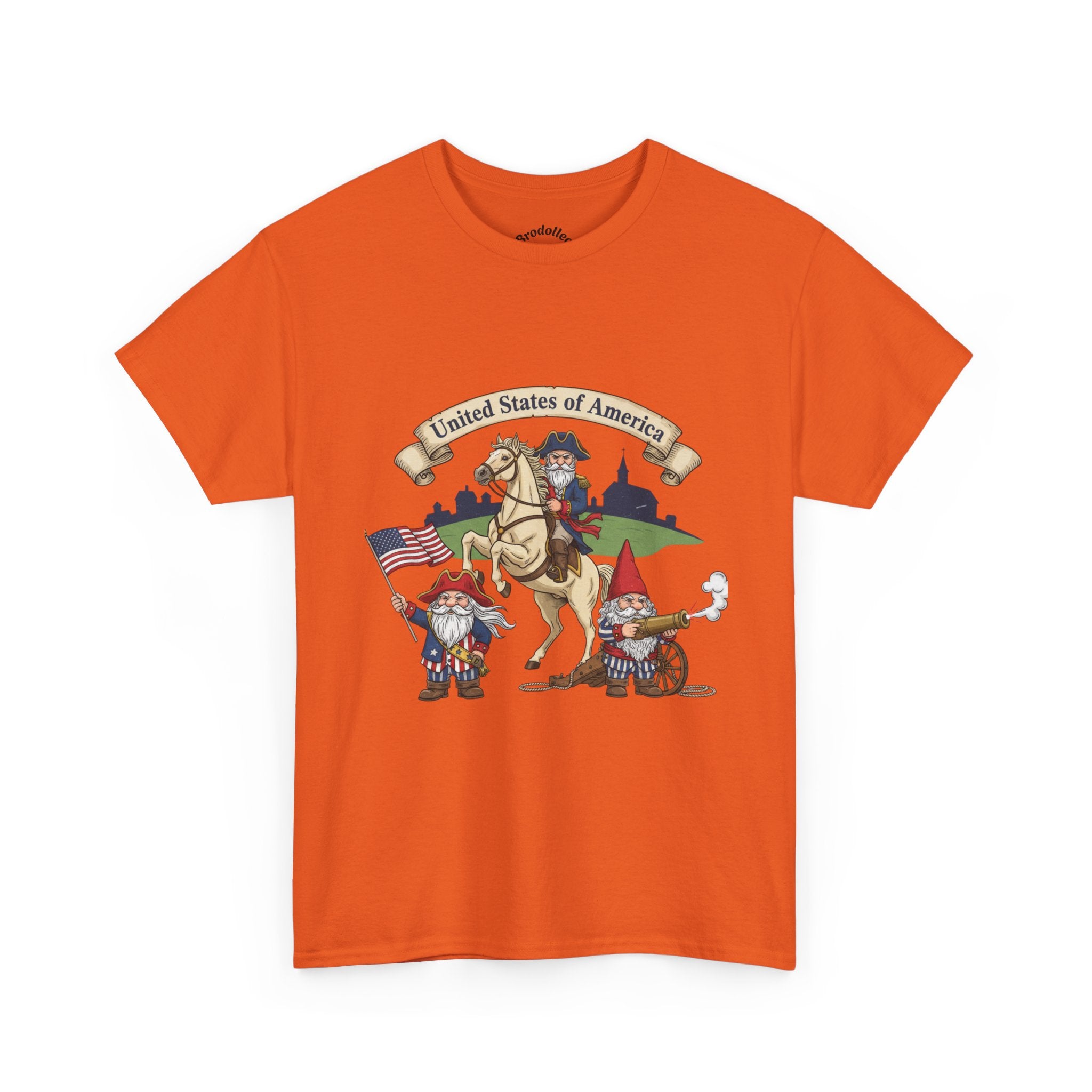 Patriotic Gnome & Horse Tee — "United States of America" Graphic T-Shirt