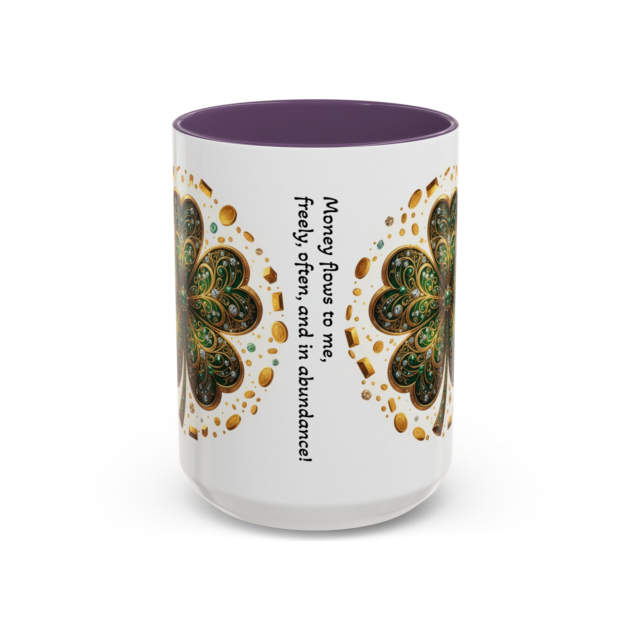St. Patrick's Shamrock Coffee Mug — "Money Flows to Me" Lucky Charm Accent Mug