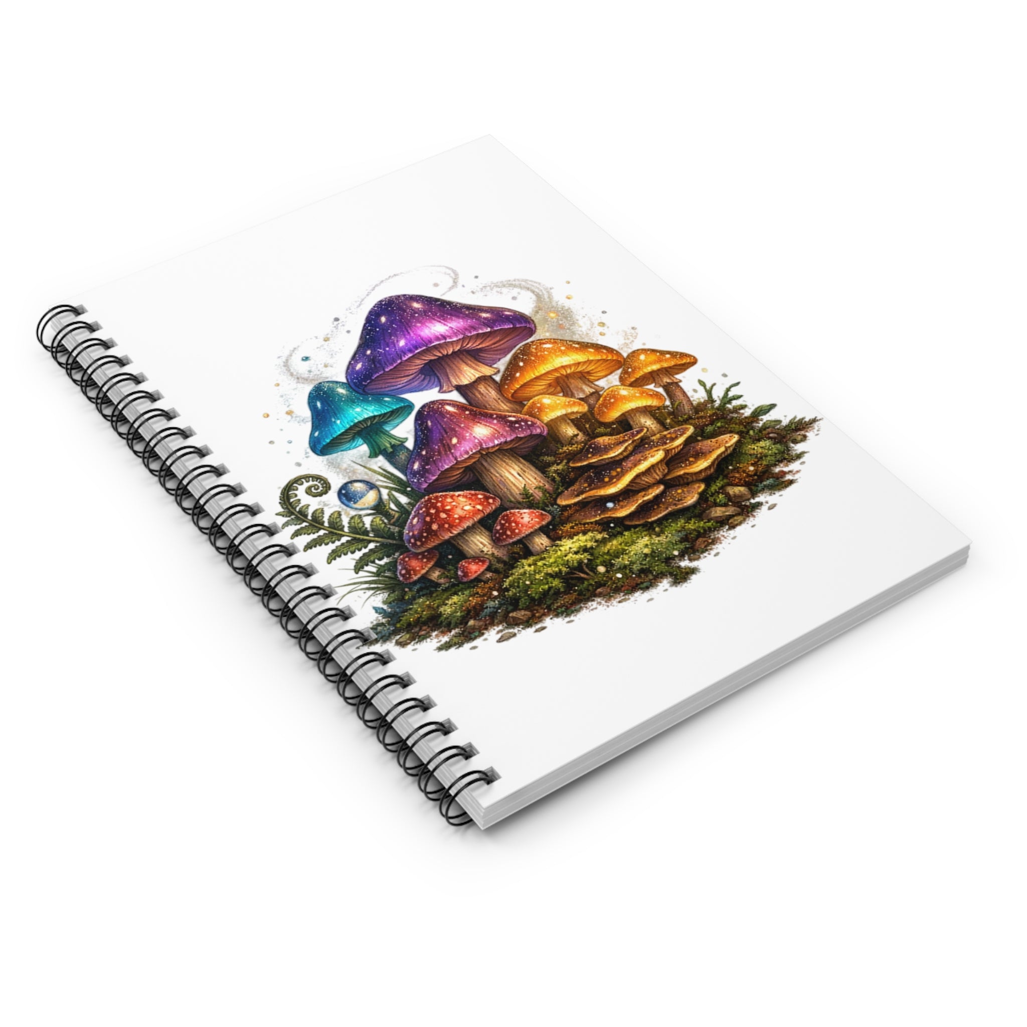 Mushroom Magic Spiral Notebook — Ruled Journal with Colorful Fantasy Fungi Cover