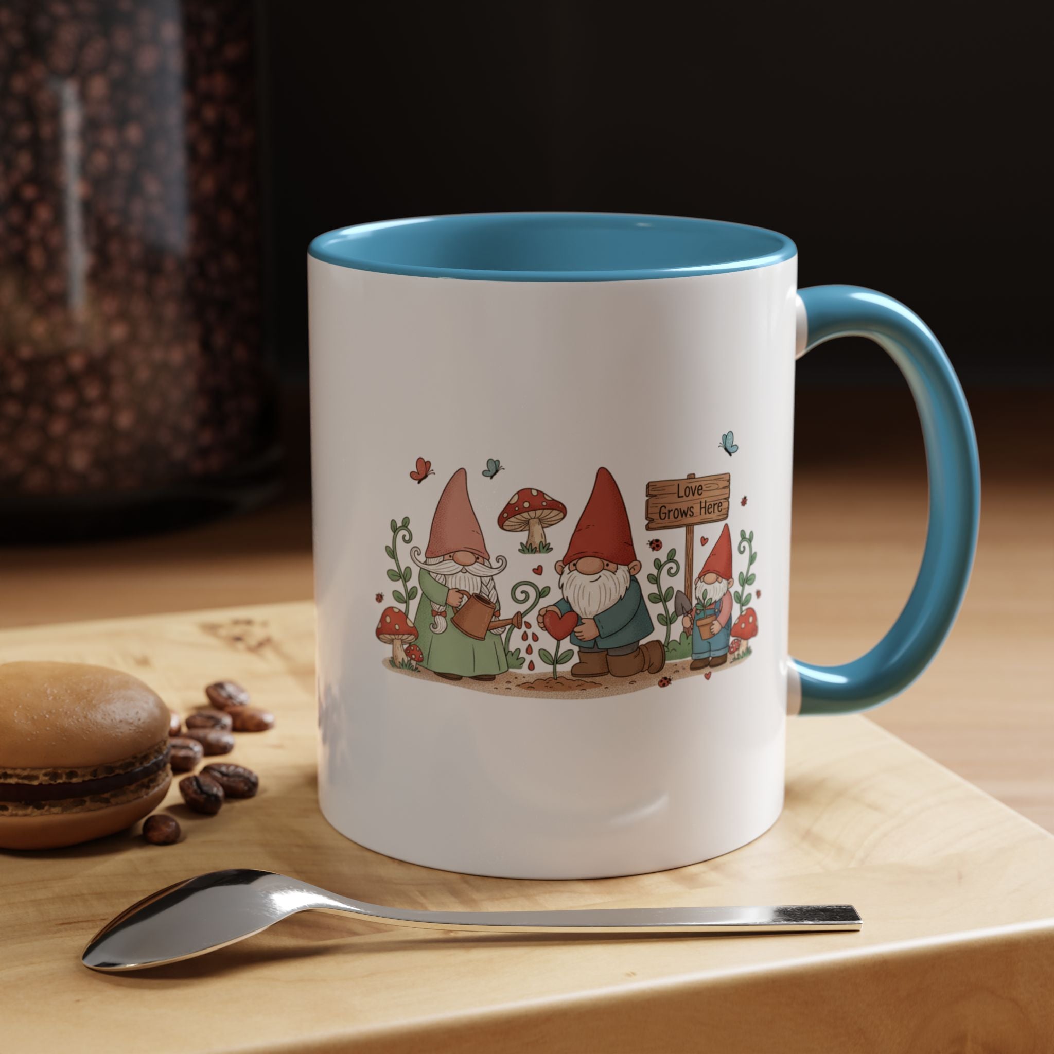 Gnome Garden Coffee Mug — Cute ‘Love Grows Here’ Accent Mug