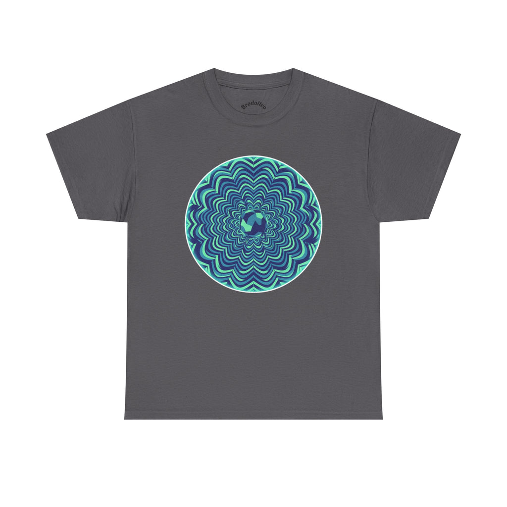 Psychedelic Mandala Tee — Blue Green Optical Spiral T-Shirt