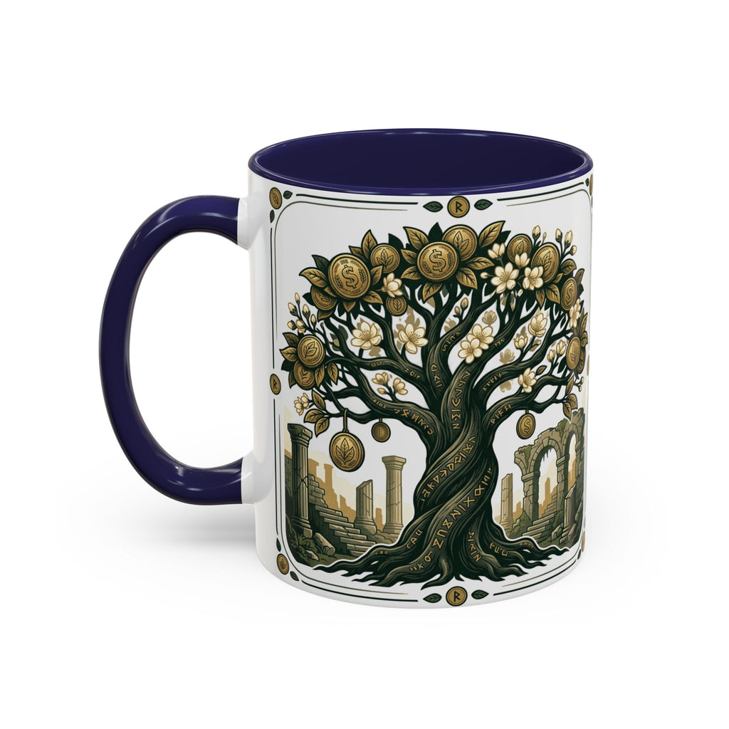 Ornate Tree of Coins Coffee Mug — Gold Ruins Accent Ceramic Mug (11/15oz)