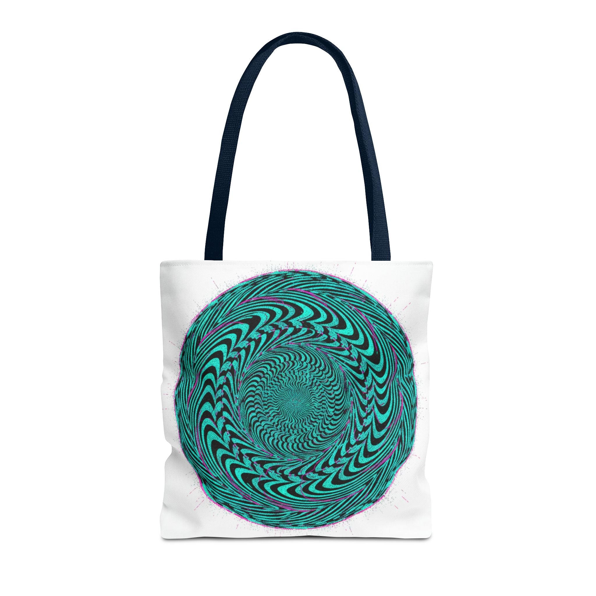 Psychedelic Spiral Tote Bag — Teal Optical Illusion All-Over Print