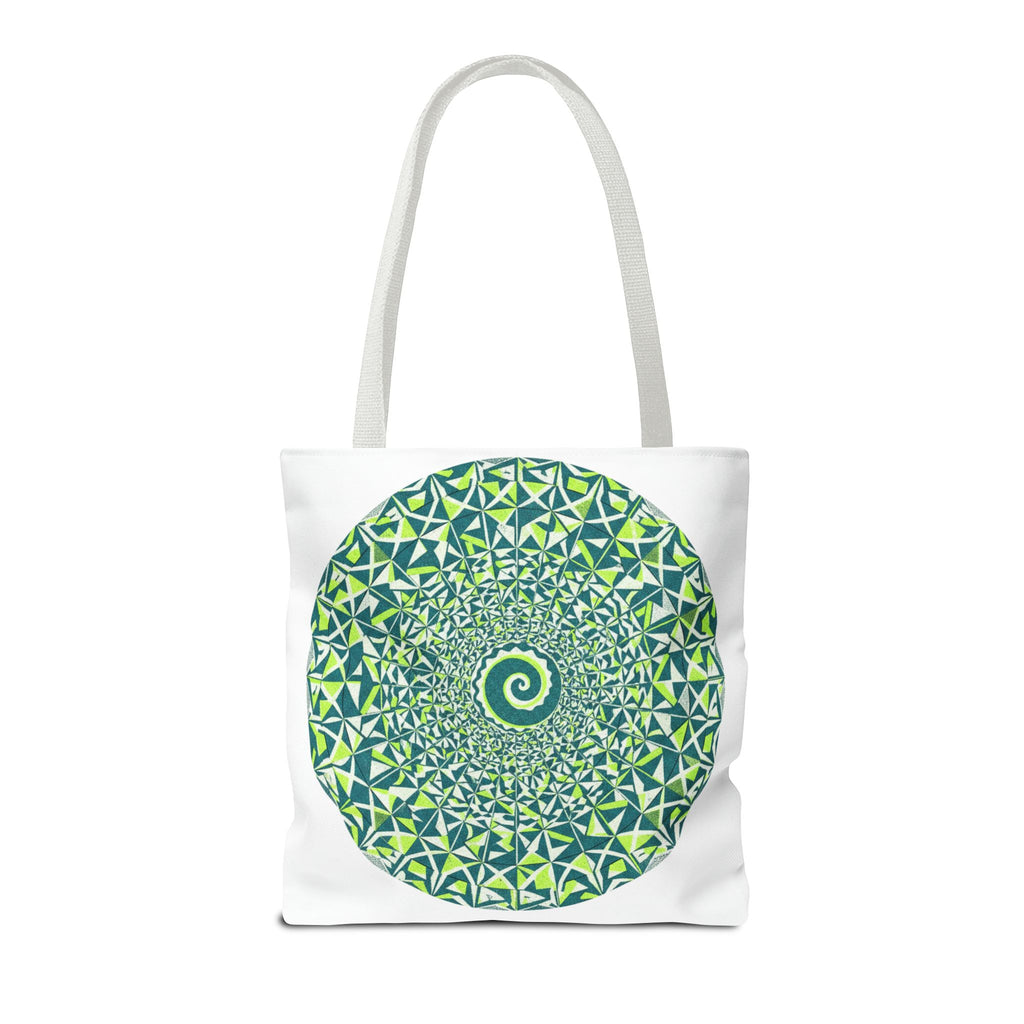 Spiral Mandala Tote Bag — Green Geometric All-Over Print Tote