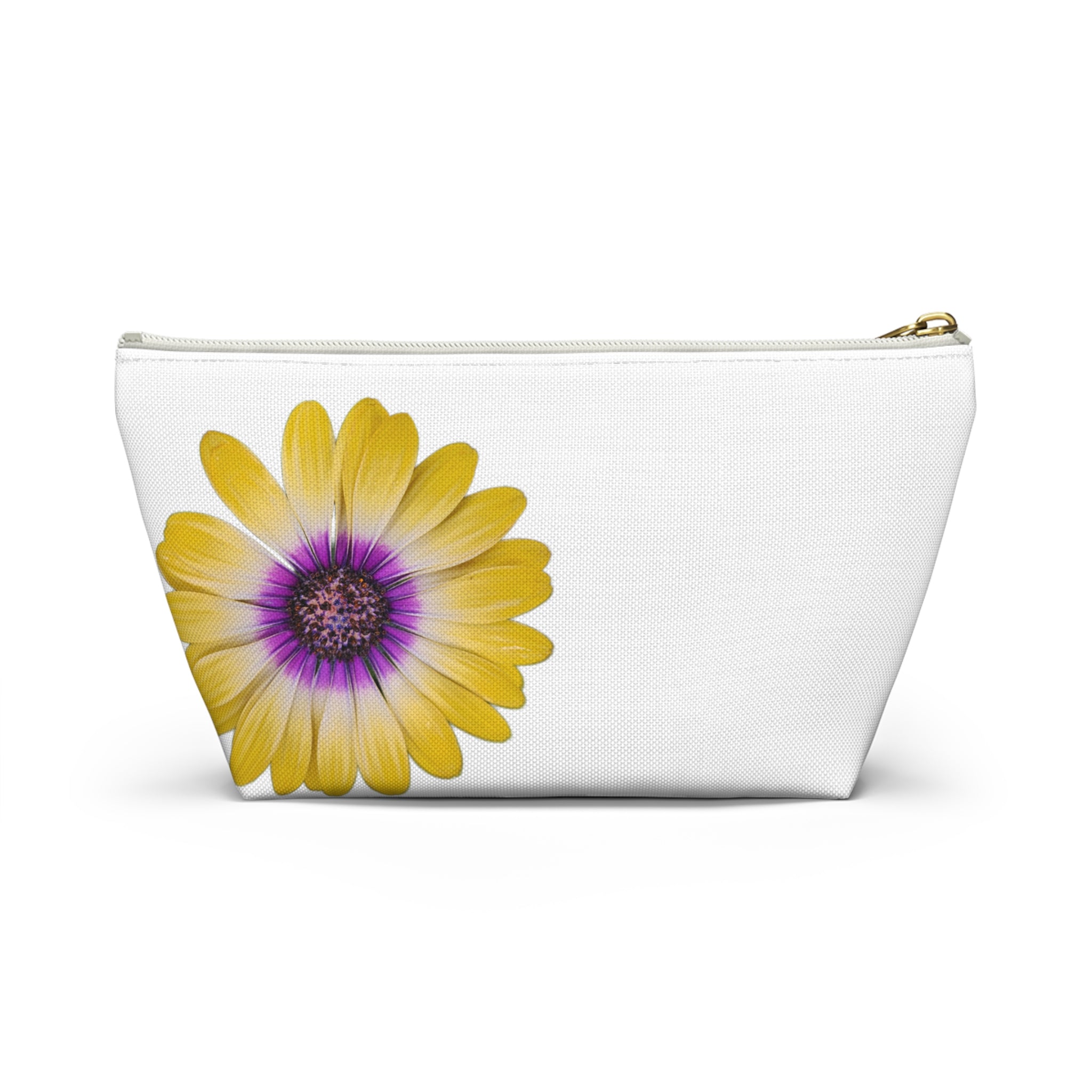 Yellow Purple Daisy Accessory Pouch — Floral Makeup Bag with T-Bottom