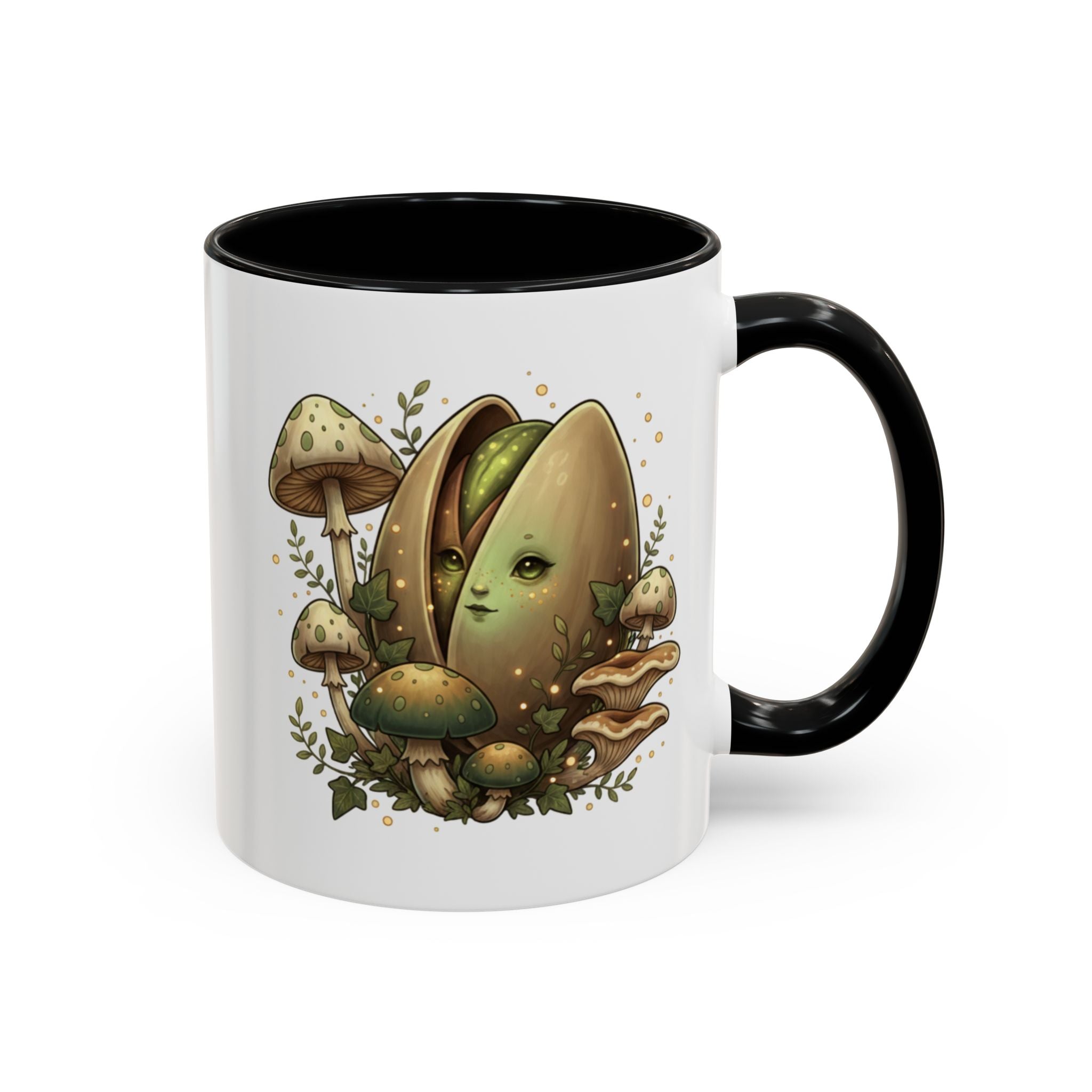 Mushroom Forest Accent Coffee Mug — Cute Woodland Fungi Design (11/15oz)