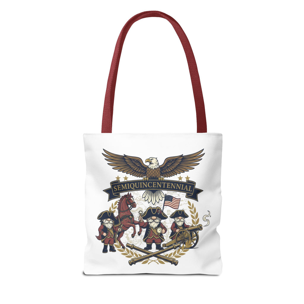 Semiquincentennial Patriotic Tote Bag — Eagle, Colonial Soldiers & Flags All-Over Print