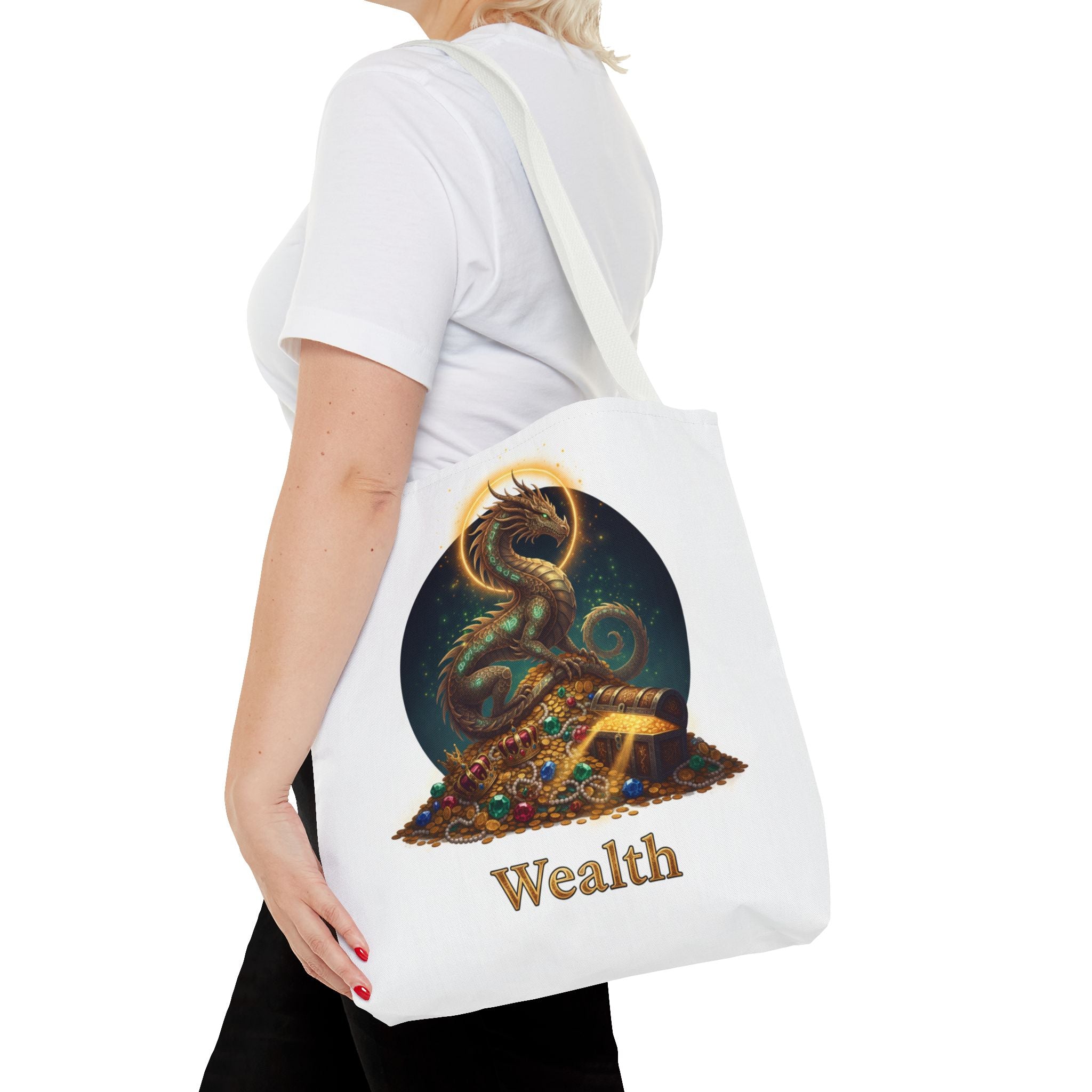 Wealth Dragon Tote Bag — Fantasy Dragon Treasure Illustration Tote