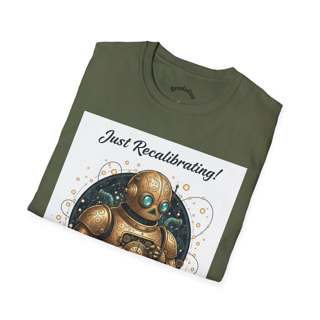 Robot T-Shirt — "Just Recalibrating!" Vintage Steampunk Space Tee