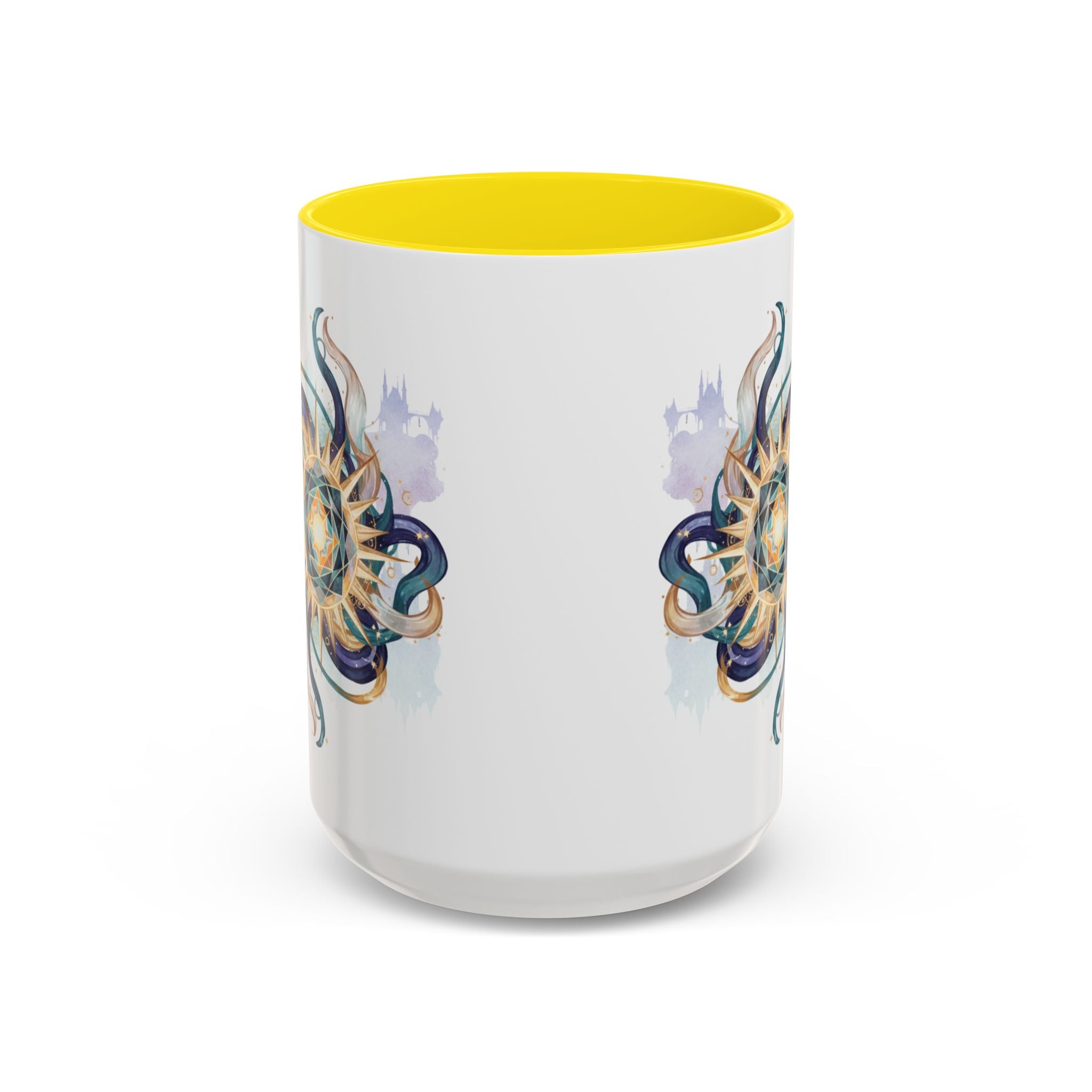 Celestial Nautilus Accent Coffee Mug — Ocean Sun Compass Art (11/15oz)