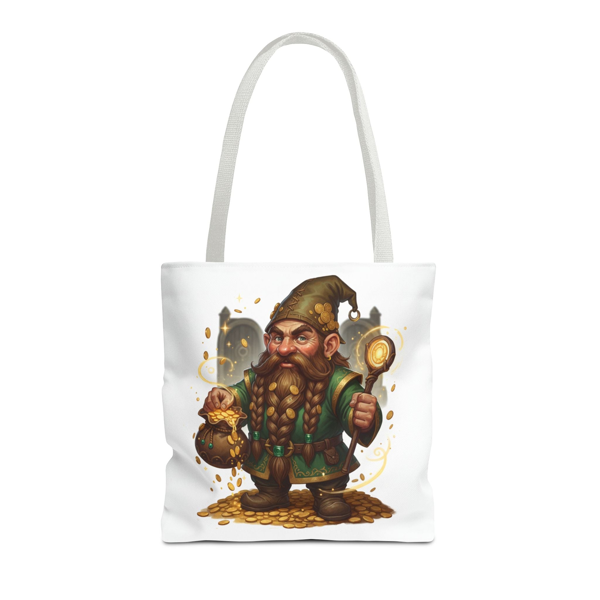 Gnome Goldkeeper Tote Bag – Fantasy Dwarf Coin Lover All-Over Print Tote