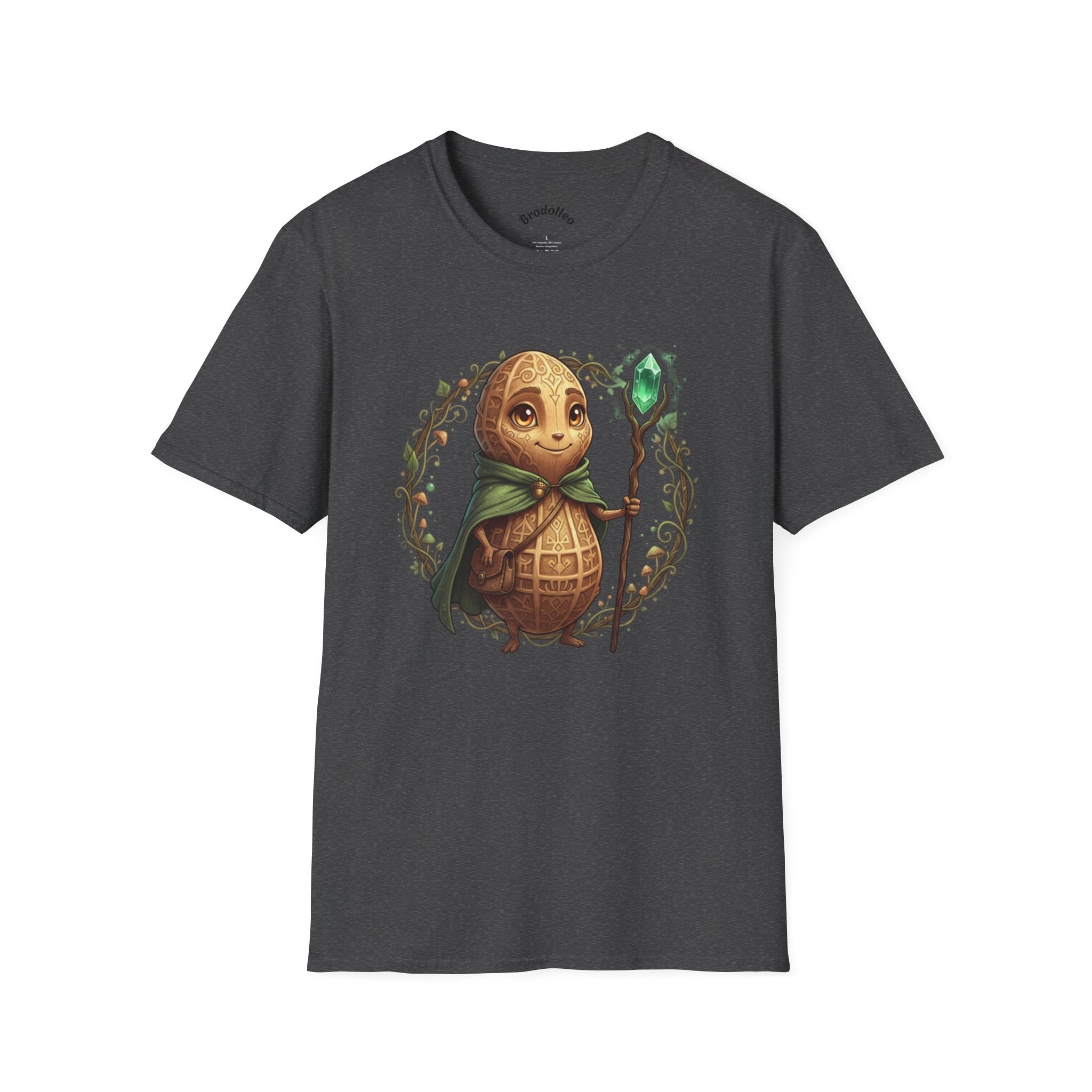 Fantasy Forest Wizard T-Shirt — Cute Turtle Mage with Emerald Staff