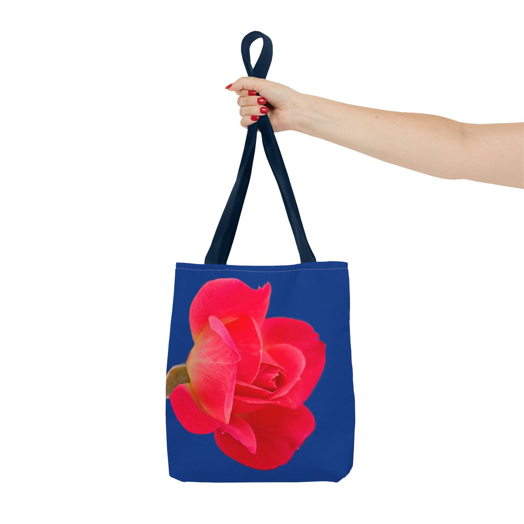 Pink Rose Floral Tote Bag – Vibrant Blue Background AOP
