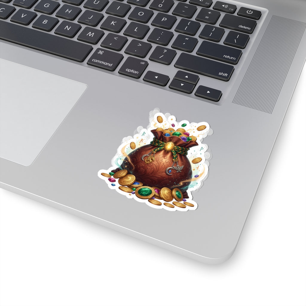 Treasure Pouch Sticker — Gold Coin & Gem Kiss-Cut Sticker