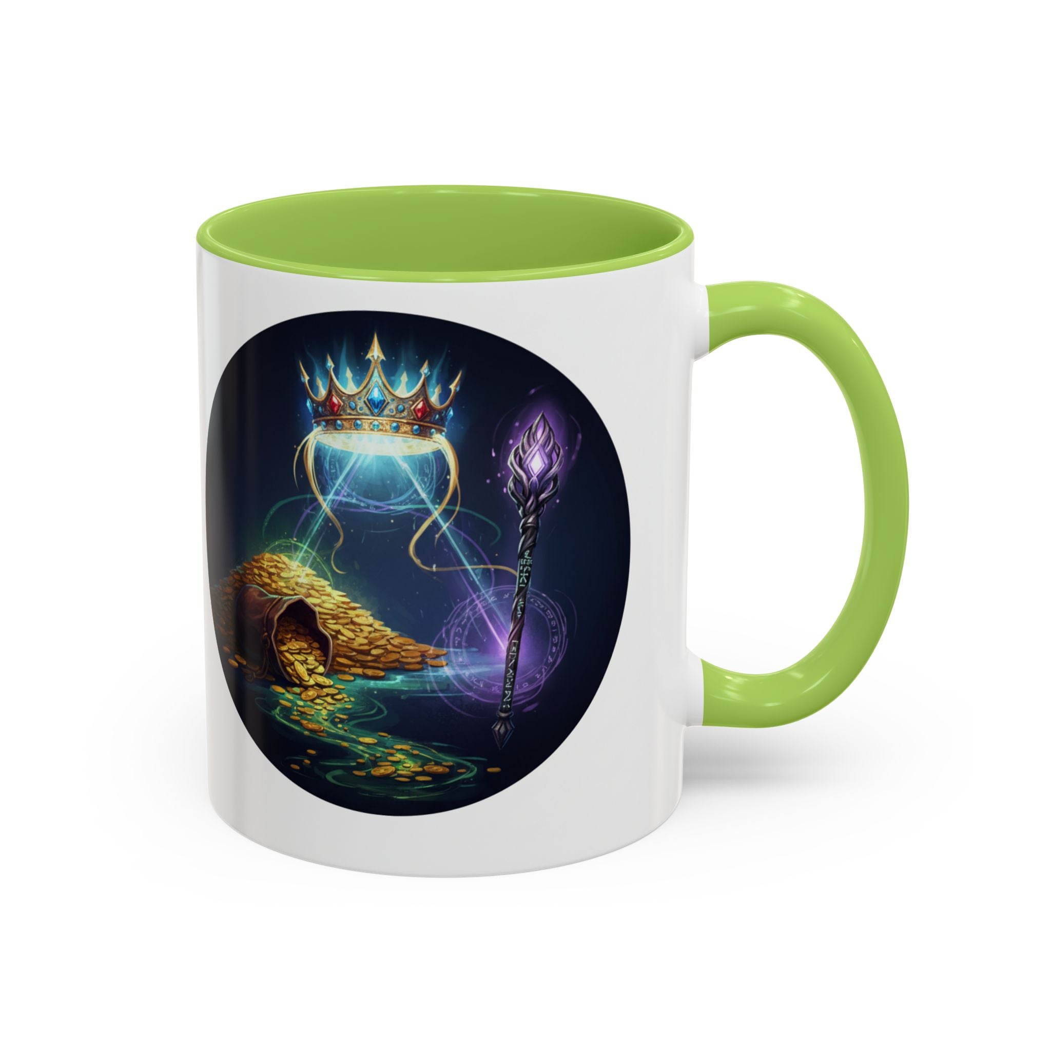 Magic Crown Coffee Mug — Fantasy Wizard Staff & Spilled Gold Accent Mug (11/15 oz)