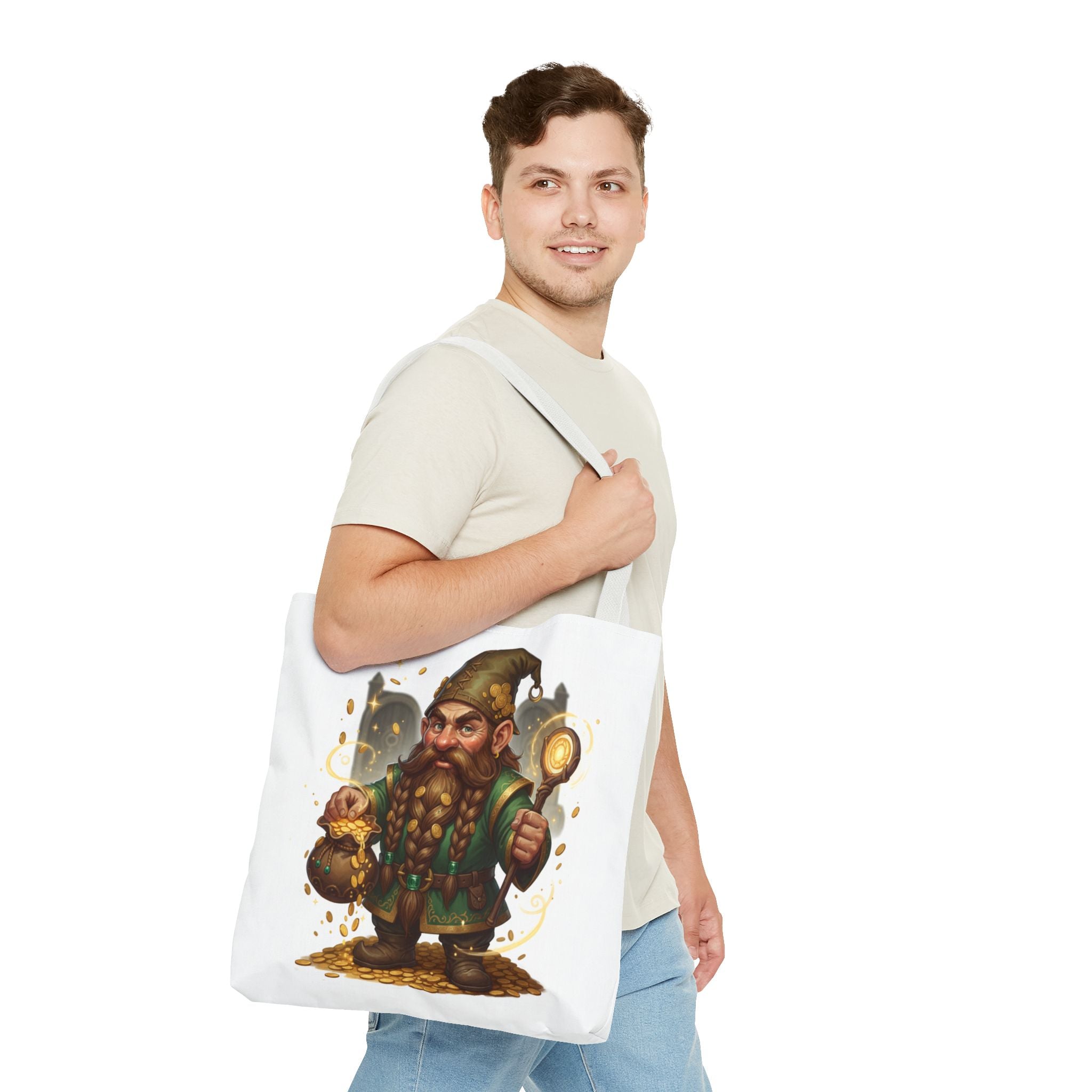 Gnome Goldkeeper Tote Bag – Fantasy Dwarf Coin Lover All-Over Print Tote