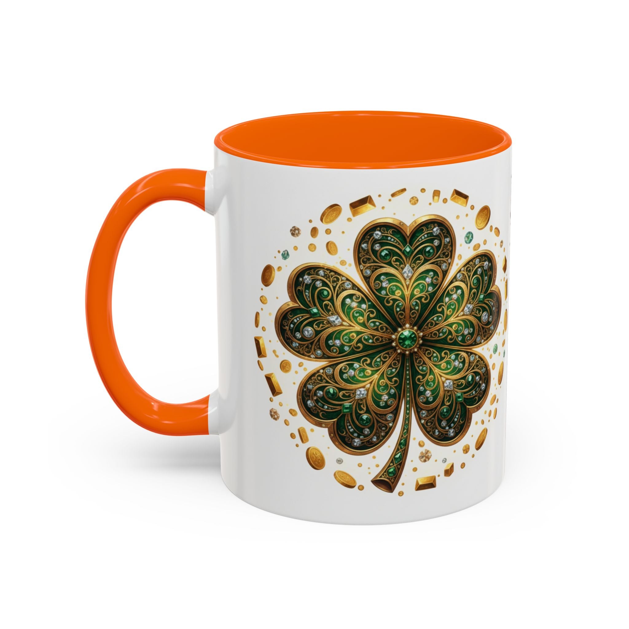 St. Patrick's Shamrock Coffee Mug — "Money Flows to Me" Lucky Charm Accent Mug