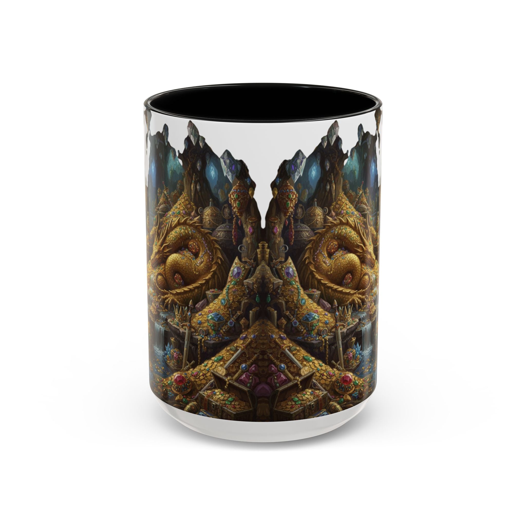 Dragon Hoard Accent Coffee Mug — Fantasy Treasure Landscape (11/15 oz)