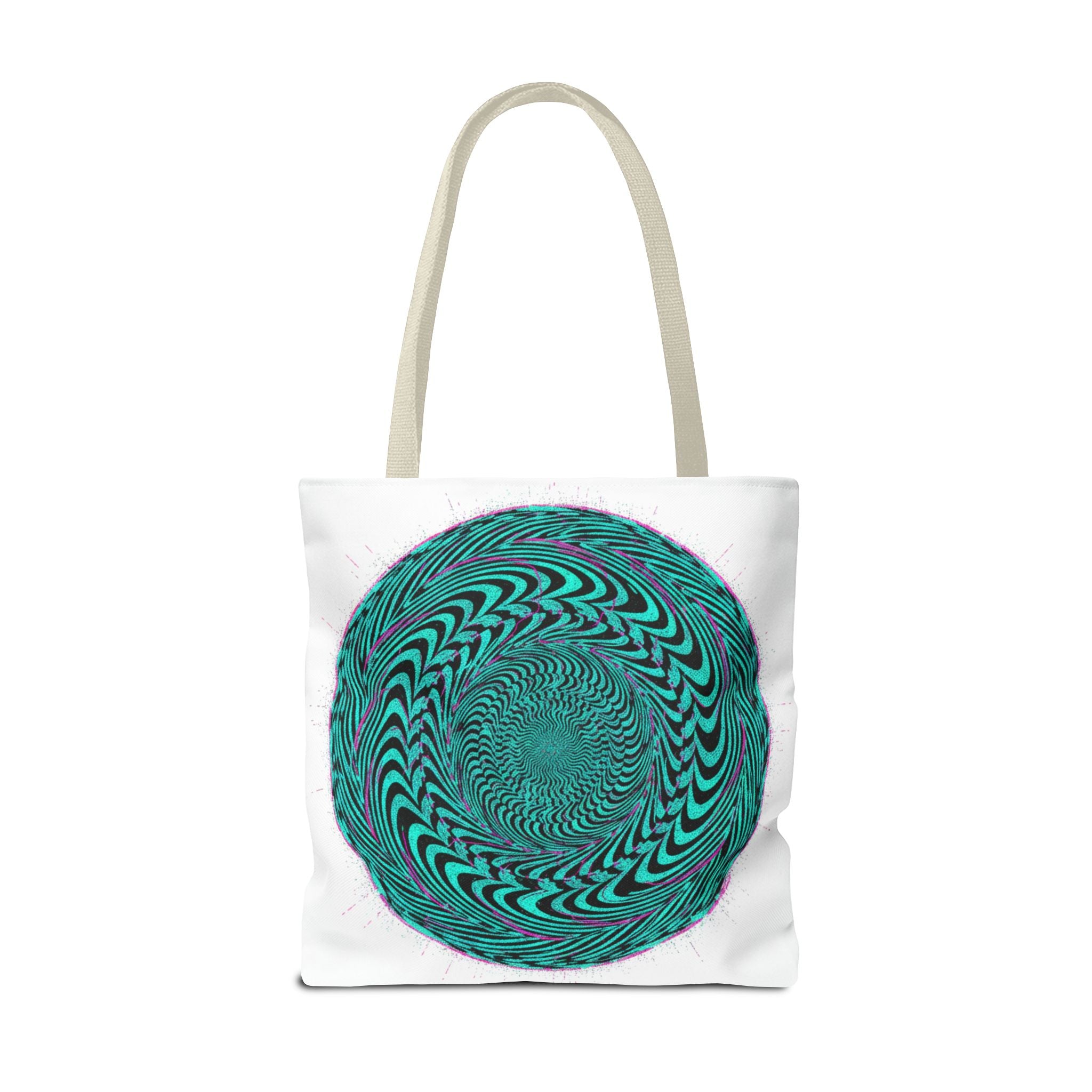 Psychedelic Spiral Tote Bag — Teal Optical Illusion All-Over Print