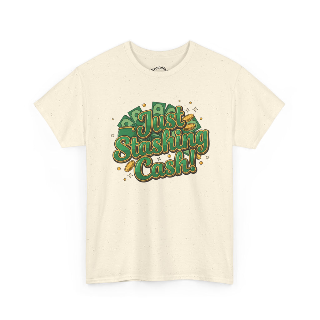 T‑Shirt — “Just Stashing Cash!” Retro Script Money Graphic Tee