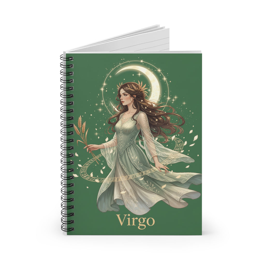 Virgo Astrology Spiral Notebook — Ruled Journal with Celestial Maiden Design