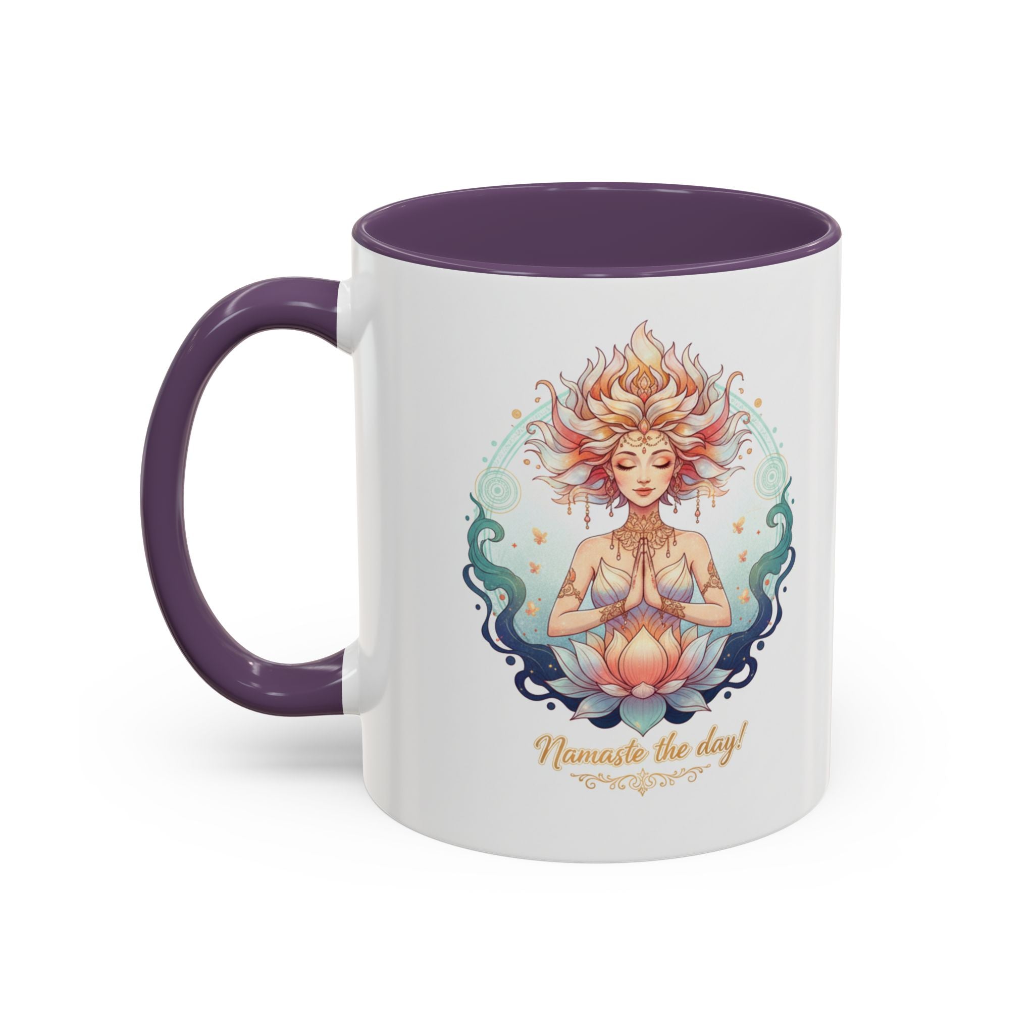 Namaste the Day Yoga Coffee Mug — Lotus Meditation Accent Mug (11/15oz)