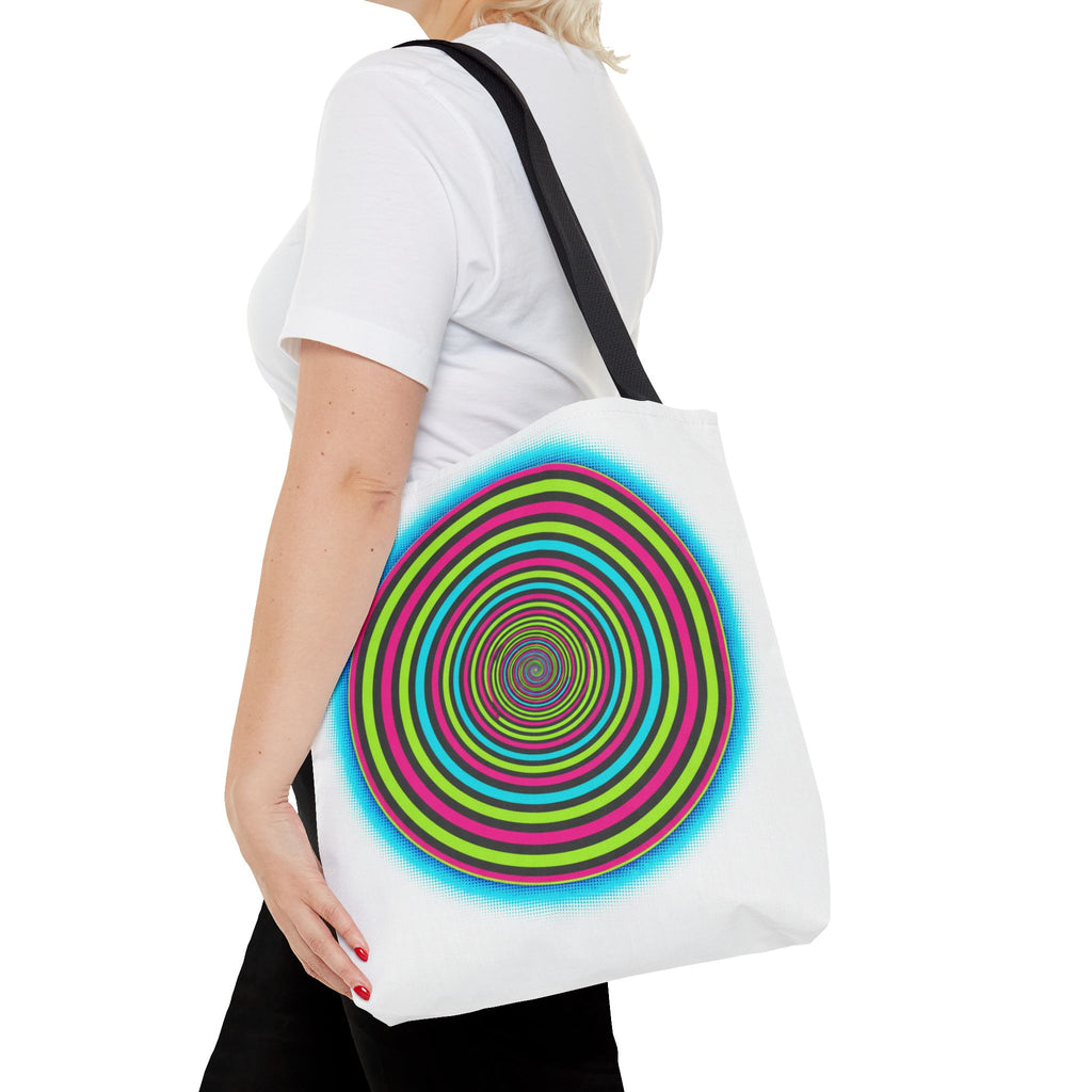 Psychedelic Spiral Tote Bag — Colorful Vortex All-Over Print Tote