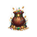 Treasure Pouch Sticker — Gold Coin & Gem Kiss-Cut Sticker