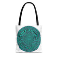Psychedelic Spiral Tote Bag — Teal Optical Illusion All-Over Print