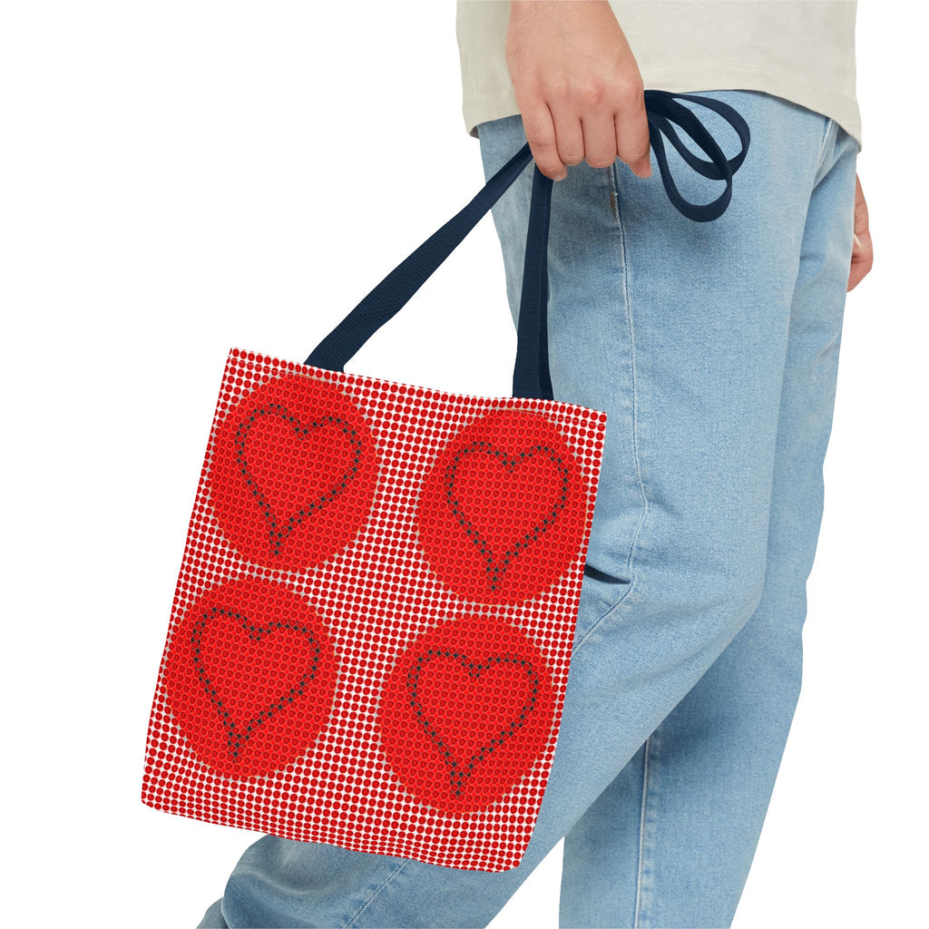 Heart Pattern Tote Bag — Red Valentine All-Over Print Canvas Tote