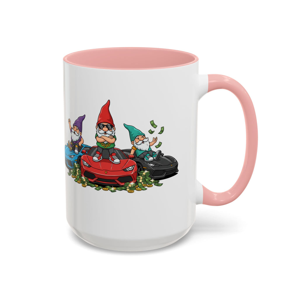 Gnome Car Crew Accent Coffee Mug — Racing Gnomes with Sports Cars (11/15oz)