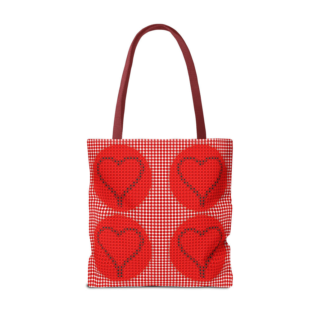 Heart Pattern Tote Bag — Red Valentine All-Over Print Canvas Tote