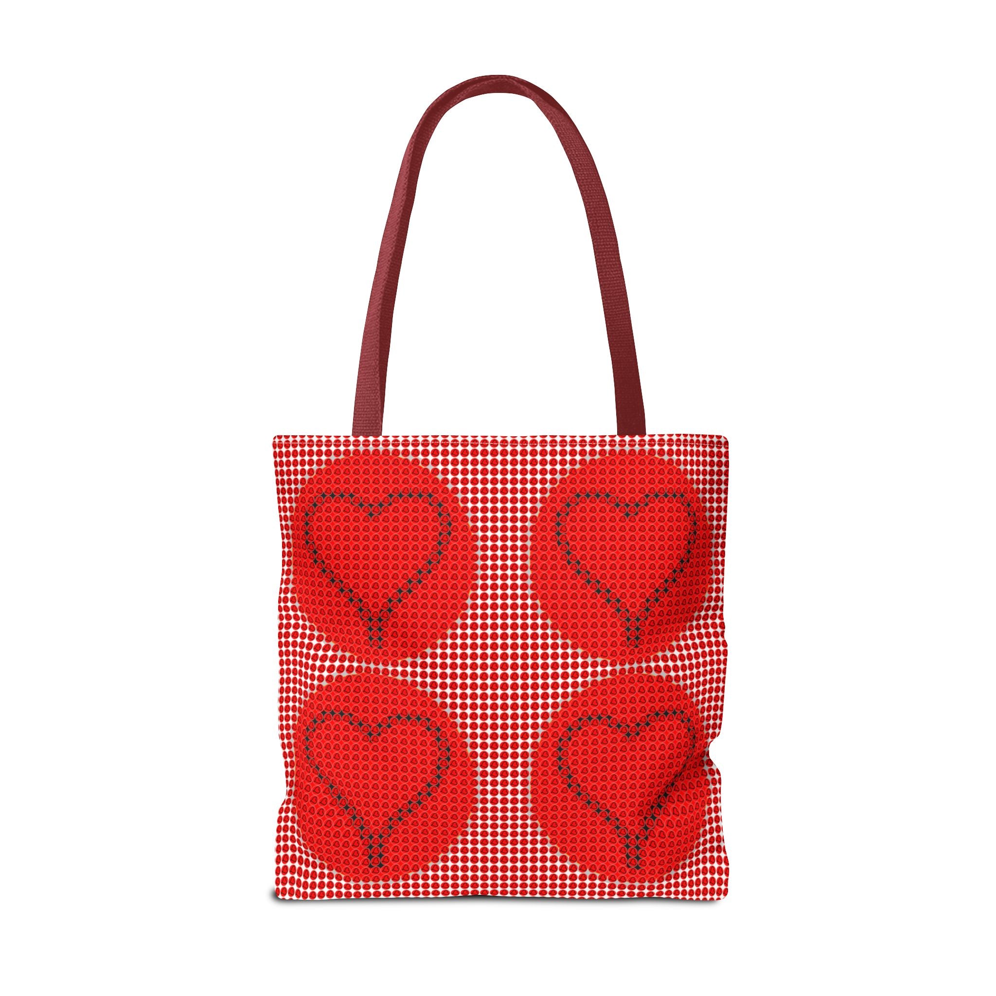 Heart Pattern Tote Bag — Red Valentine All-Over Print Canvas Tote