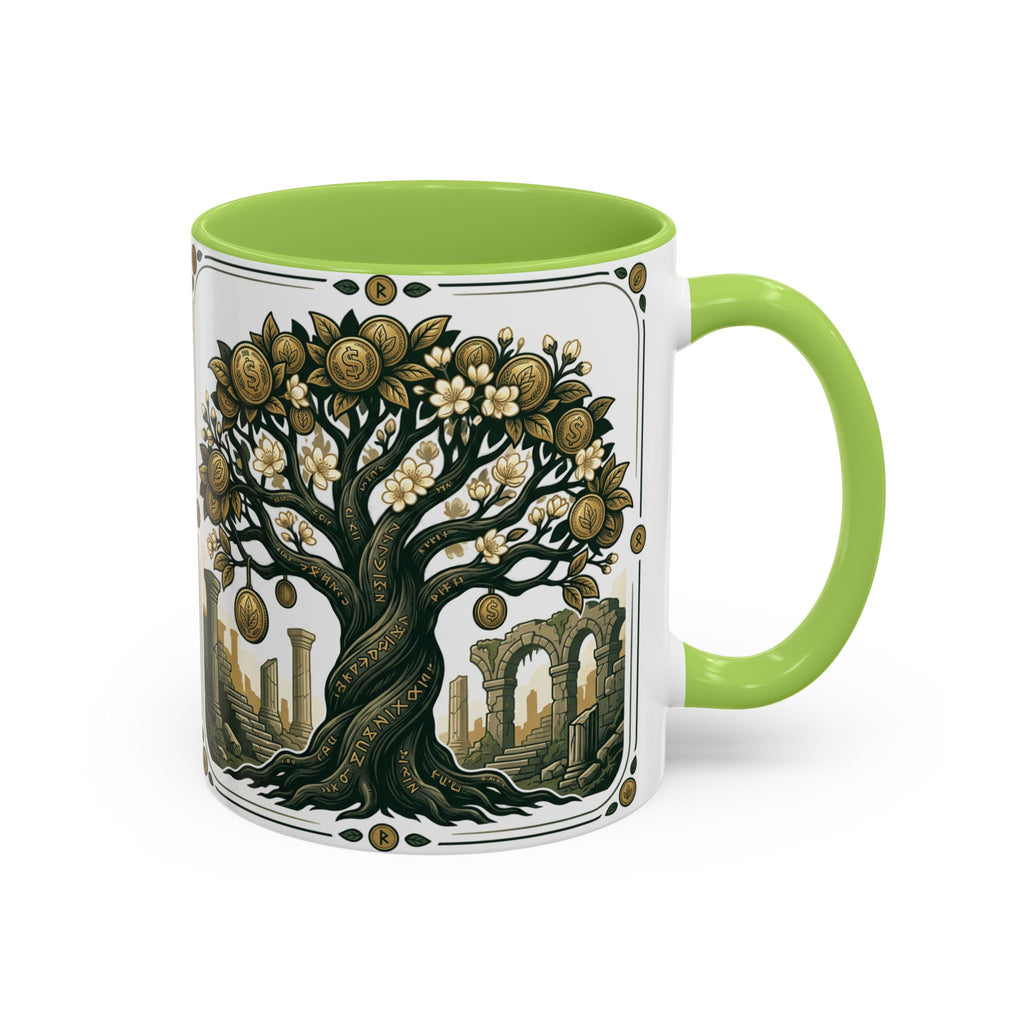 Ornate Tree of Coins Coffee Mug — Gold Ruins Accent Ceramic Mug (11/15oz)
