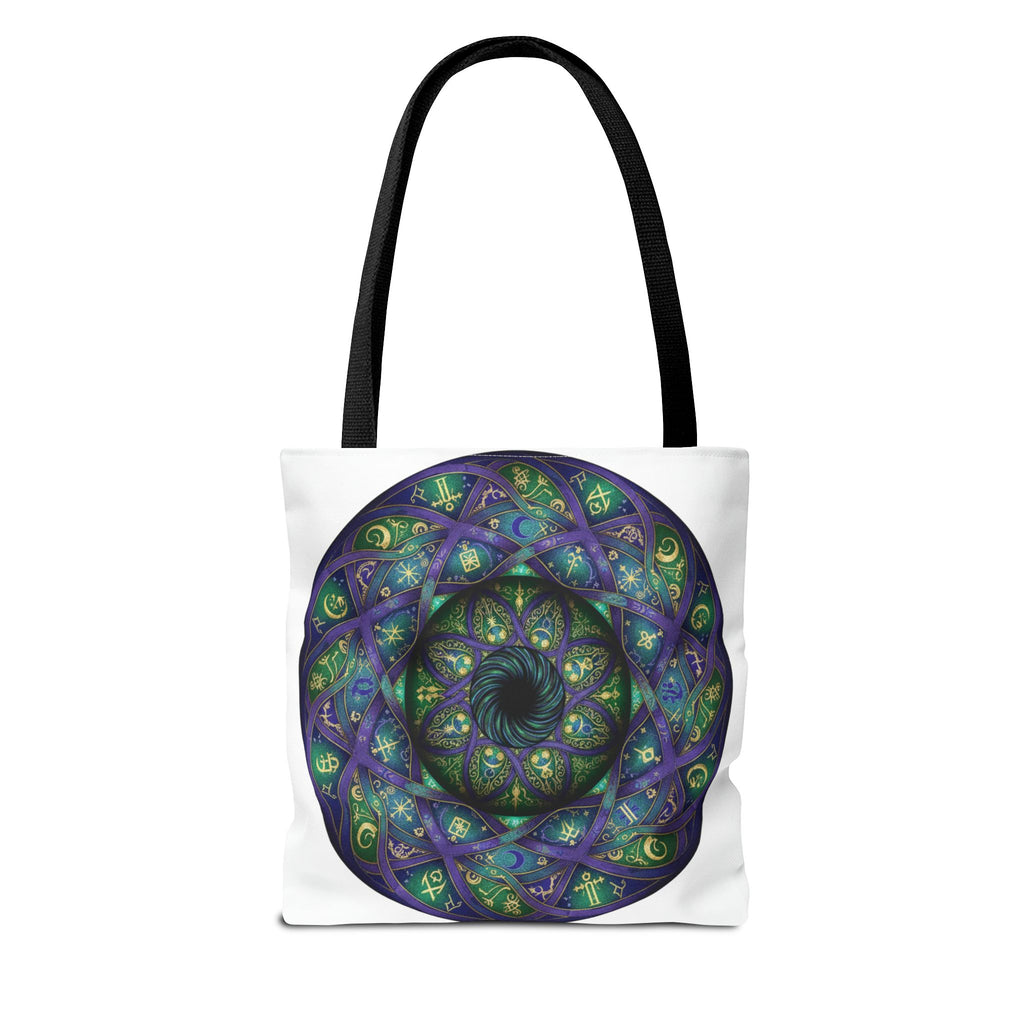 Mystic Mandala Tote Bag — Purple Green Spiral All-Over Print